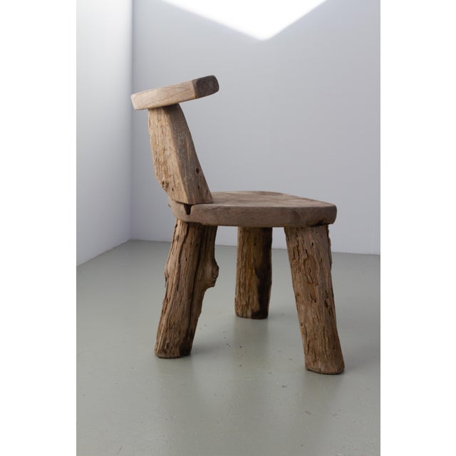 Rustic Primitive Elm T Tripod Side Chair, Denmark, 1970s For Sale - Image 3 of 17
