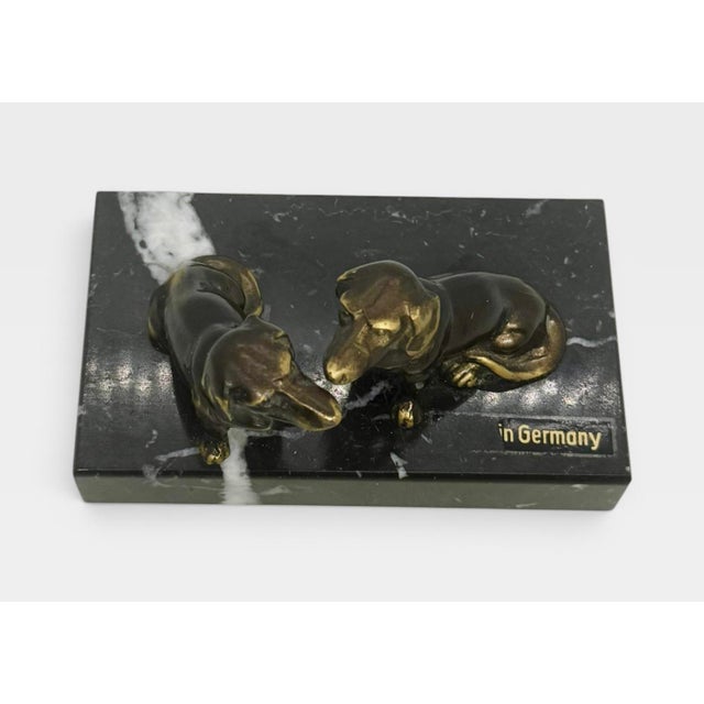 Mid-Century Modern Vintage German Brass Dachshunds on Marble Base Paperweight — Midcentury Desk Accessory For Sale - Image 3 of 12