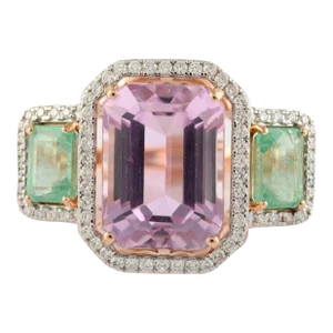 VRJewels 18k Rose Gold Three Stone Cocktail Ring Size 7
