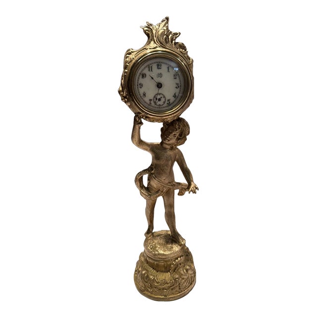 Antique Art Nouveau Figural Statue Desk Clock by Jennings Brothers For Sale
