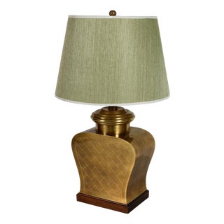 Asian Style Frederick Cooper Brass Table Lamp With Geometric Motif For Sale