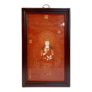 Chinese Framed Porcelain Buddhist Temple Plaque Kuan Yin With a Lotus Blossom