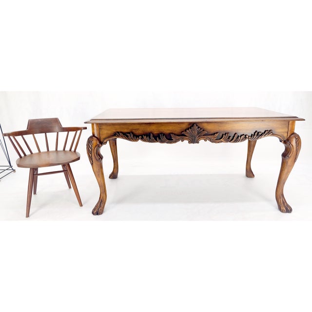 Brown Spanish Colonial Carved Walnut 1 Drawer Writing Library Table Desk Console For Sale - Image 8 of 12