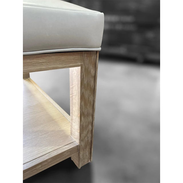 Highland House 1399-48 Franco Cocktail Ottoman With Off-White Tufted Leather Cushion and Lower Oak Shelf For Sale - Image 14 of 18