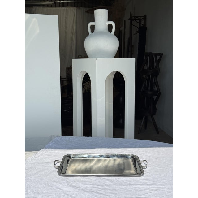 Silver Classic Silver Tray with Pearl Stripe Frieze, 1980s For Sale - Image 8 of 18