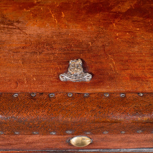 Pair of Late Vintage Luggage Trunks, English Leather, Brass, Storage, Nightstand For Sale - Image 11 of 12