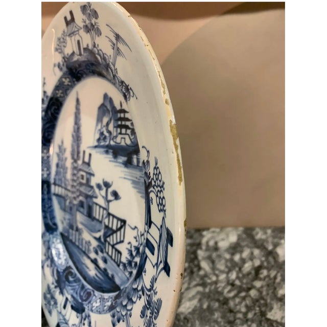 19th Century Hand Painted English Delft Chinoiserie Decorated Charger For Sale - Image 4 of 7