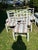 Set of 6 Vintage Painted Mahogany Chippendale Ribbon Back Dining Chairs With New Perennials Striped Fabric For Sale - Image 12 of 14