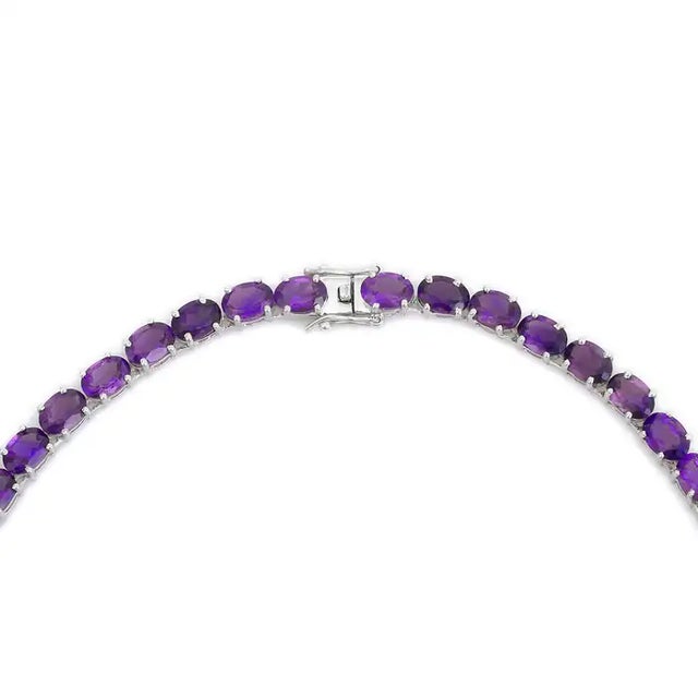Not Yet Made - Made To Order Modern Sterling Silver Amethyst Tennis Necklace, 7×5 Mm Prong-Set Stones- Carat&Her For Sale - Image 5 of 9