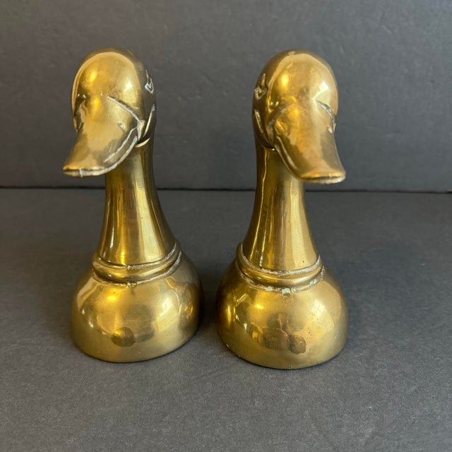 Mid-Century Modern Vintage Brass Duck Head Bookends Mid Century For Sale - Image 3 of 7