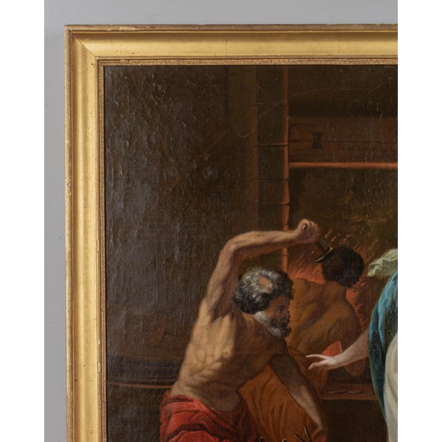 Wood French Louis XVI Trumeau Mirror With Thetis at the Forge of Hephaestus Painting For Sale - Image 7 of 11