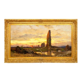 Italian Landscape Painting “View of Roman Campagna Ruins” by Hermann Corrodi For Sale