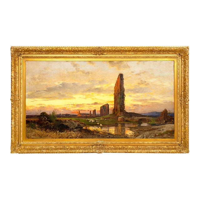 Italian Landscape Painting “View of Roman Campagna Ruins” by Hermann Corrodi For Sale