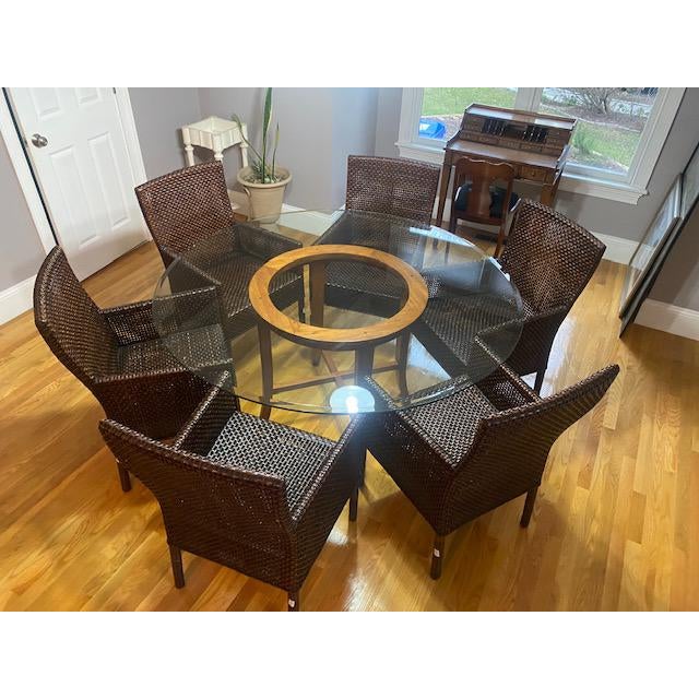 Crate & Barrel Crate and Barrel Glass Top Table and 6 Rattan Chairs - 7 Pieces For Sale - Image 4 of 4