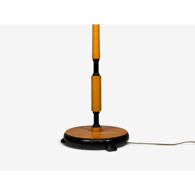 1950s Swedish Modern, Floor Lamp, Oak, Ebonized Wood, Suede For Sale - Image 11 of 13