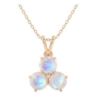 Rainbow Moonstone Pendant | Gemstone Trio 18k Gold Plated Pendant | June Birthstone Gift for Her For Sale