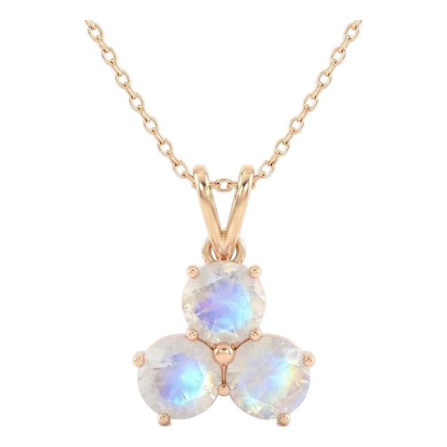 Rainbow Moonstone Pendant | Gemstone Trio 18k Gold Plated Pendant | June Birthstone Gift for Her For Sale