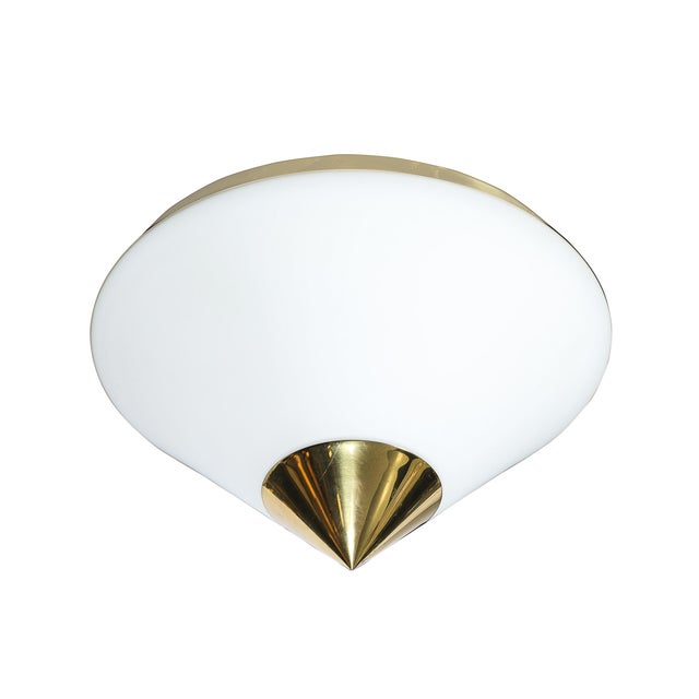 Mid-Century Frosted Glass Conical Flush-Mounts W/ Brass Fittings by Limburg For Sale - Image 11 of 14