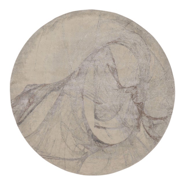 Rug & Kilim’s Modern Circle Rug, Bold Abstract Patterns in Silver-Gray and White For Sale