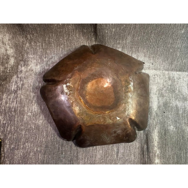Beautiful Copper Dish, aged with time with crimped edges in a Lilly pad shape It appears to have been used as a plant dish...
