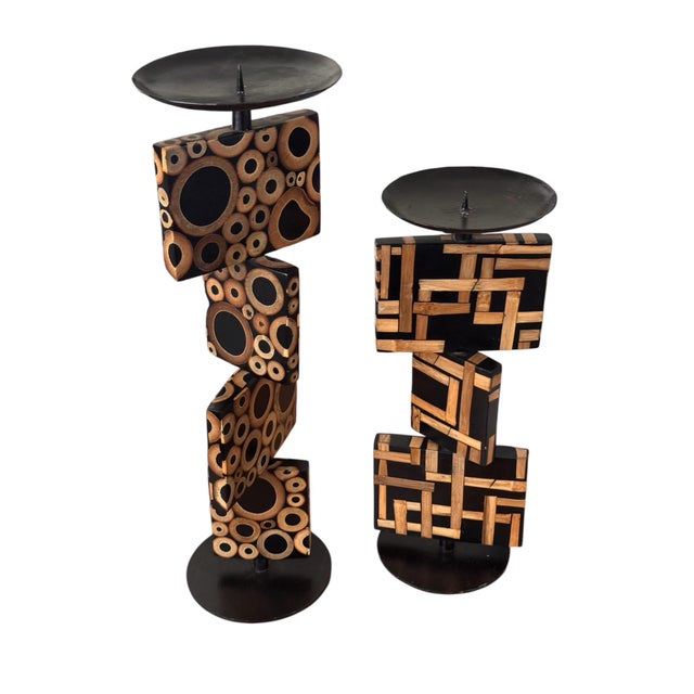 R & Y Augousti R & Y Augousti Bamboo Candle Holder Pricket, Pair For Sale - Image 4 of 8