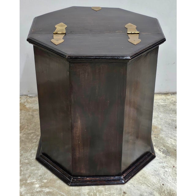 Mid 20th Century South East Asian Octogonal Hardwood Brass Hinged Storage Side Table Cabinet For Sale - Image 5 of 6