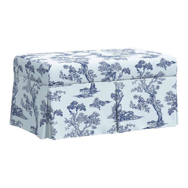 Red from Scalamandre crafted by Cloth & Company Norwalk Storage Bench, Baby Blue Toile For Sale