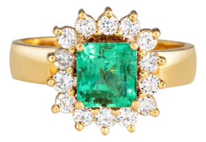 Vivid Emerald Diamond Ring Vintage 18k Yellow Gold Sz 6.5 Square Princess