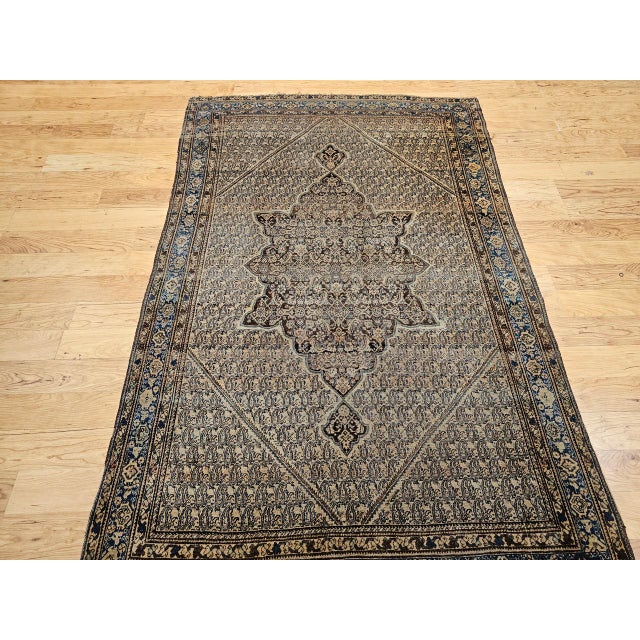 Antique Persian Senneh Area Rug, Hand-Knotted Wool, Paisley Medallion Pattern, Chocolate Brown & Light Blue, 4x7 For Sale In Chicago - Image 6 of 13