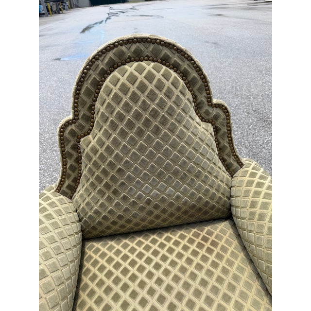 Chippendale 4 Dining Chairs Upholstered Cut Velvet Club Chairs Nancy Corzine Fabric. Nail Heads For Sale - Image 3 of 12