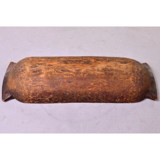 1930s Extra Large Eastern European Hand Carved Dark Wood Dough Bowl For Sale - Image 5 of 11