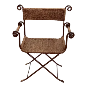 Vintage Spanish Wrought Iron Framed Folding Chair
