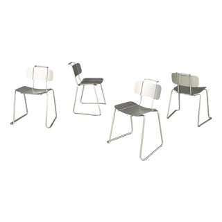 Italian Modern Aluminum Stackable Chairs by Tanzi, 1980s, Set of 4 For Sale