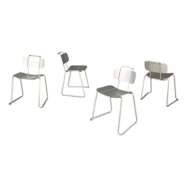 Italian Modern Aluminum Stackable Chairs by Tanzi, 1980s, Set of 4 For Sale