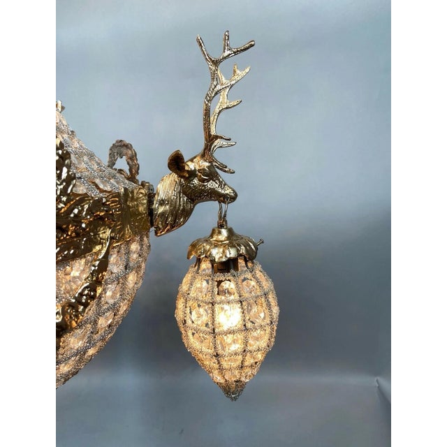 1970s French Louis XVI Gold Bronze Deer Head Chandelier 10Lt For Sale - Image 14 of 18