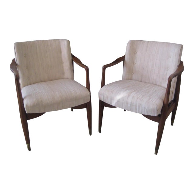 Mid-Century Walnut Sculptural Arm Chairs - A Pair 1960s For Sale
