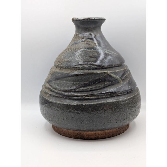 Vintage Mid Century Studio Pottery Multi Textured Speckled Stoneware Vase For Sale - Image 4 of 9
