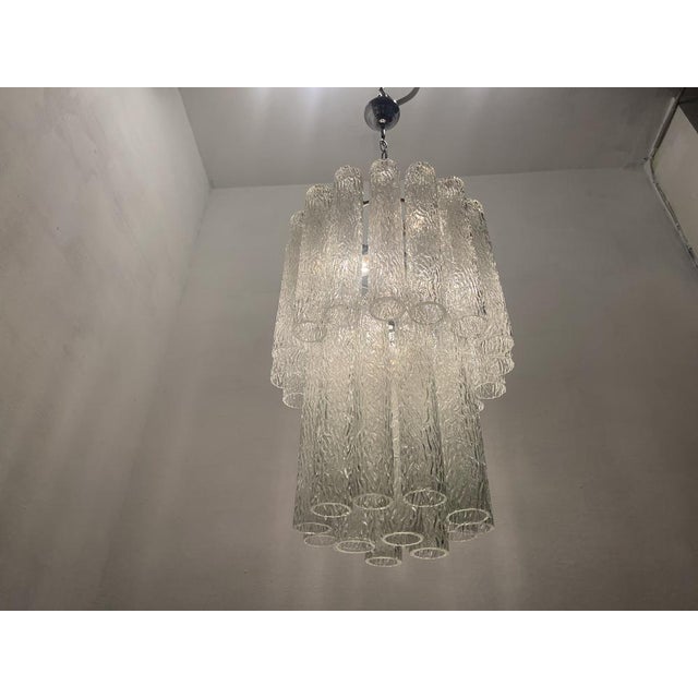 Paolo Venini Mid-Century Murano Textured Tube Chandelier from Venini, 1970s For Sale - Image 4 of 12