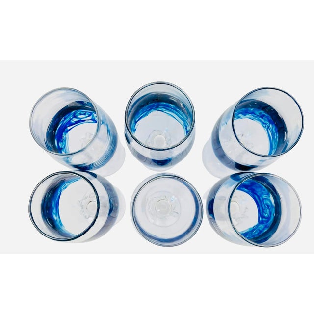 Early 21st Century Handblown Glass Ocean Wave Wine / Water Goblets (Signed) (Mint) Set of 6 For Sale - Image 5 of 8