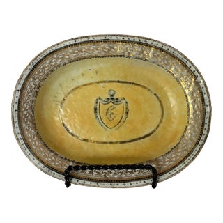 Antique Porcelain Dish With "C" Initial Gold Accents 8" For Sale