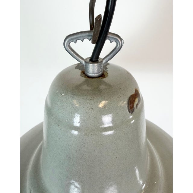 Gray Industrial Grey Enamel Factory Pendant Lamp, 1960s For Sale - Image 8 of 18