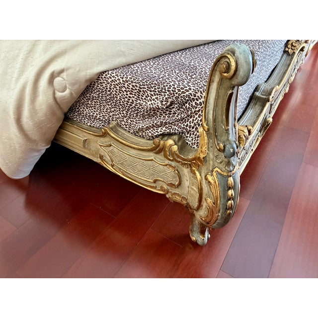 Vintage Italian Carved Painted Bed Frame Tufted Headboard Footboard Rails For Sale - Image 13 of 17