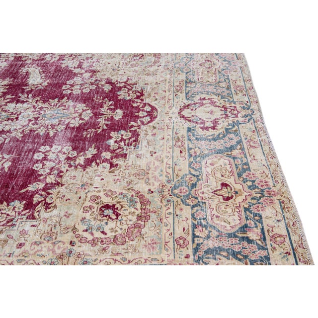 Vintage Distressed Handmade Medallion Red Wool Rug For Sale In New York - Image 6 of 8