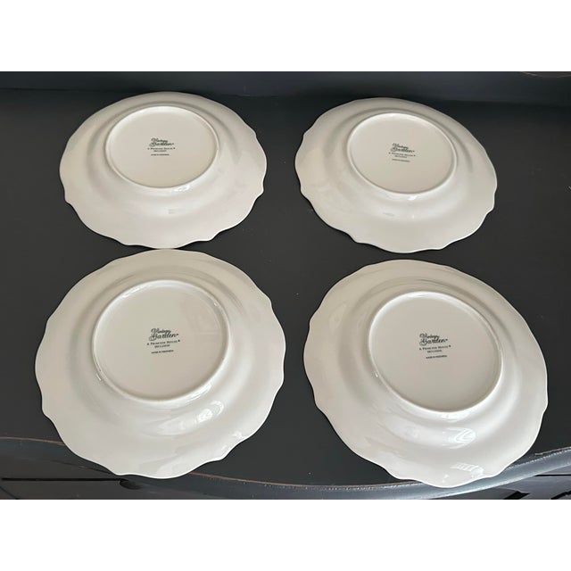 Early 21st Century Princess House decorative plate set. Part of the “Vintage Garden” collection. Sage green and white with...