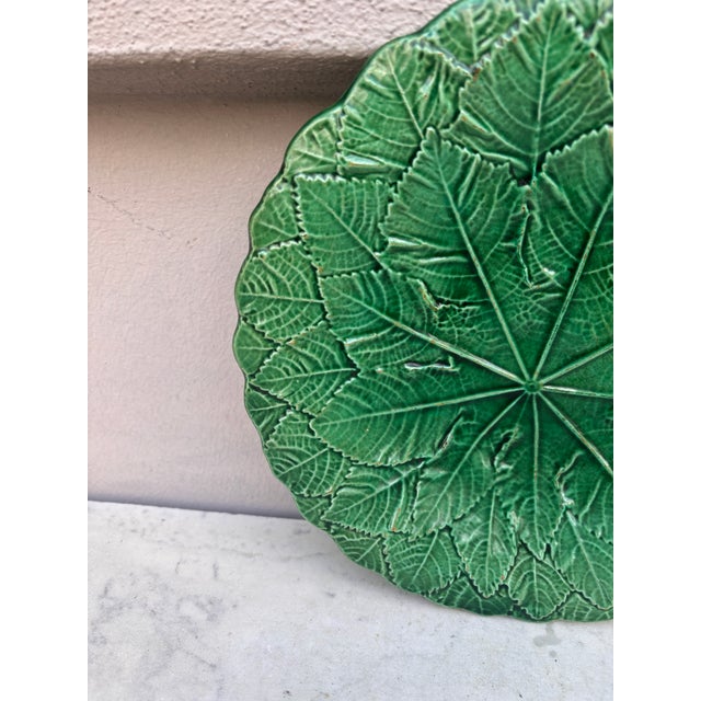 English Green Majolica Leaves Plate circa 1880