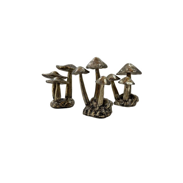 Figurative Cast Bronze Mushroom Sculpture Set, Organic Cluster Forms With Textural Patina For Sale - Image 3 of 7