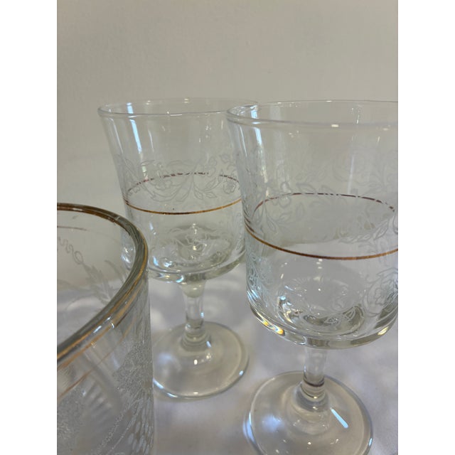 Gold Vintage Bartlett Collins Etched Glass Goblets & Ice Bucket Set – 9 Pieces For Sale - Image 8 of 15