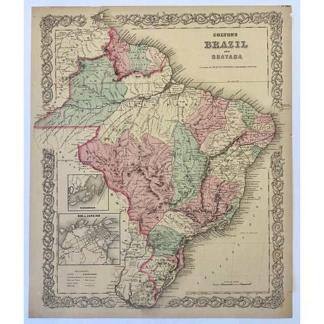 Traditional Brazil, Guayana and Rio De Janeiro, Original Map by Colton, 1871 For Sale - Image 3 of 3