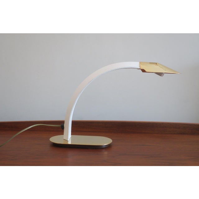 Vintage Italian Inscribed Leather and Gold-Plated Brass Cobra Table Lamp, 1970s For Sale - Image 5 of 12