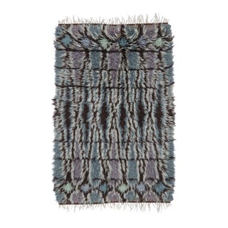 Vintage Swedish Rya Rug With Blue and Mauve Geometric Pattern - Rug & Kilim For Sale